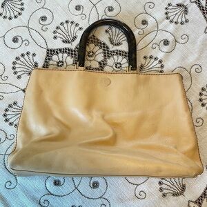 Plinio Visona Light Camel Leather Tortoise Like Handle Shoulder Bag or Tote